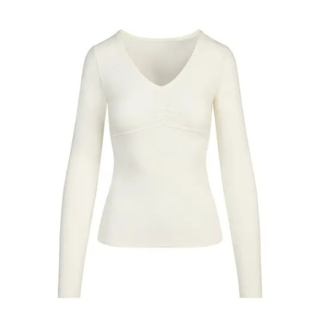 Skims Cotton Jersey Shirred Long Sleeve Top Marble XS LS-LST-10034W